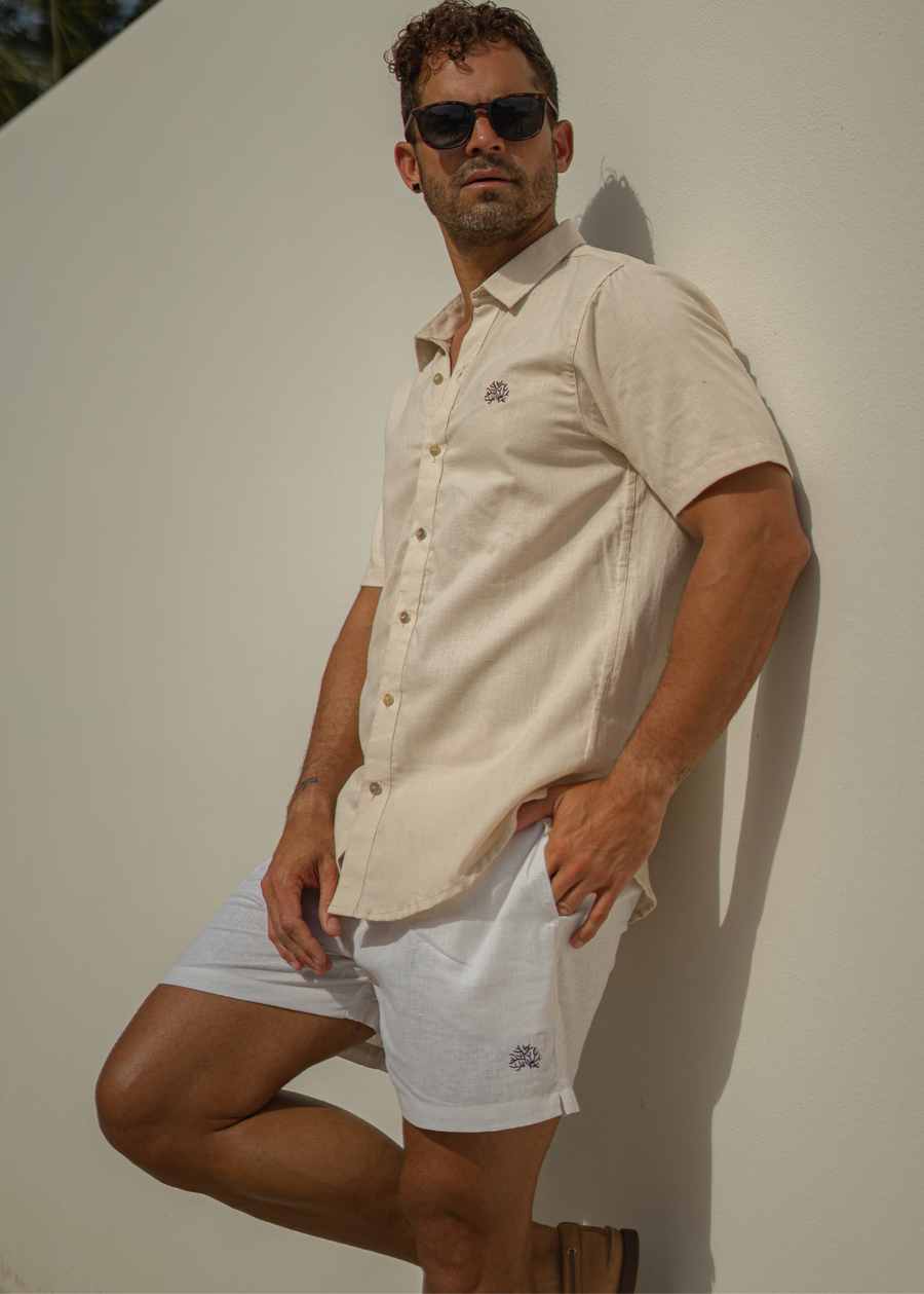 WHITE LINEN SHORT